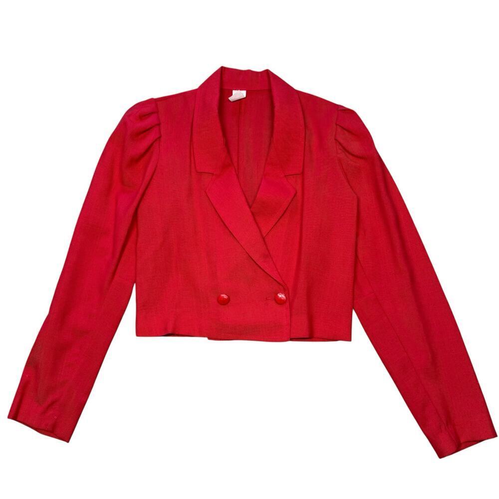 Vintage 1950s / 1960s red crop blazer with puff shoulders XS - Picture 3 of 9